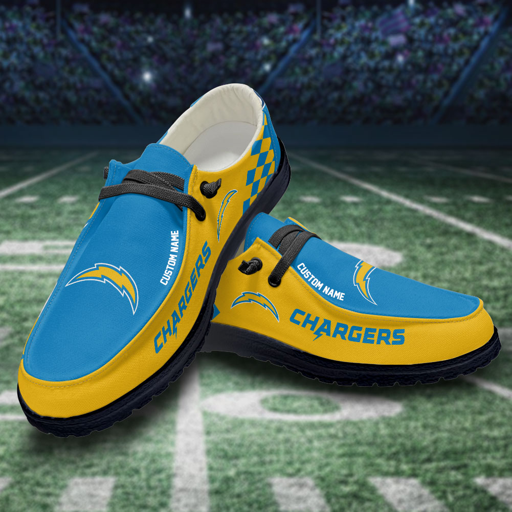 footwearelite los angeles chargers custom name hey dude shoes bslps