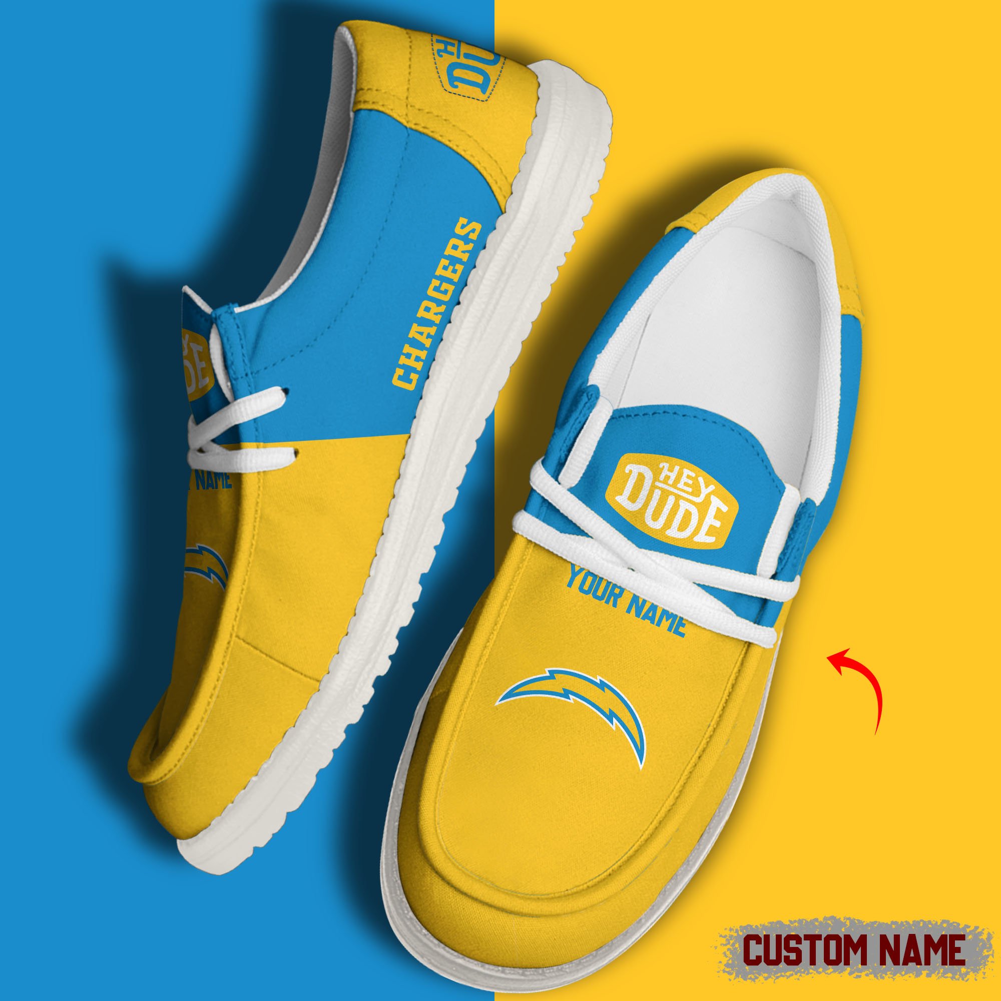 footwearelite los angeles chargers custom name hey dude shoes ok49e