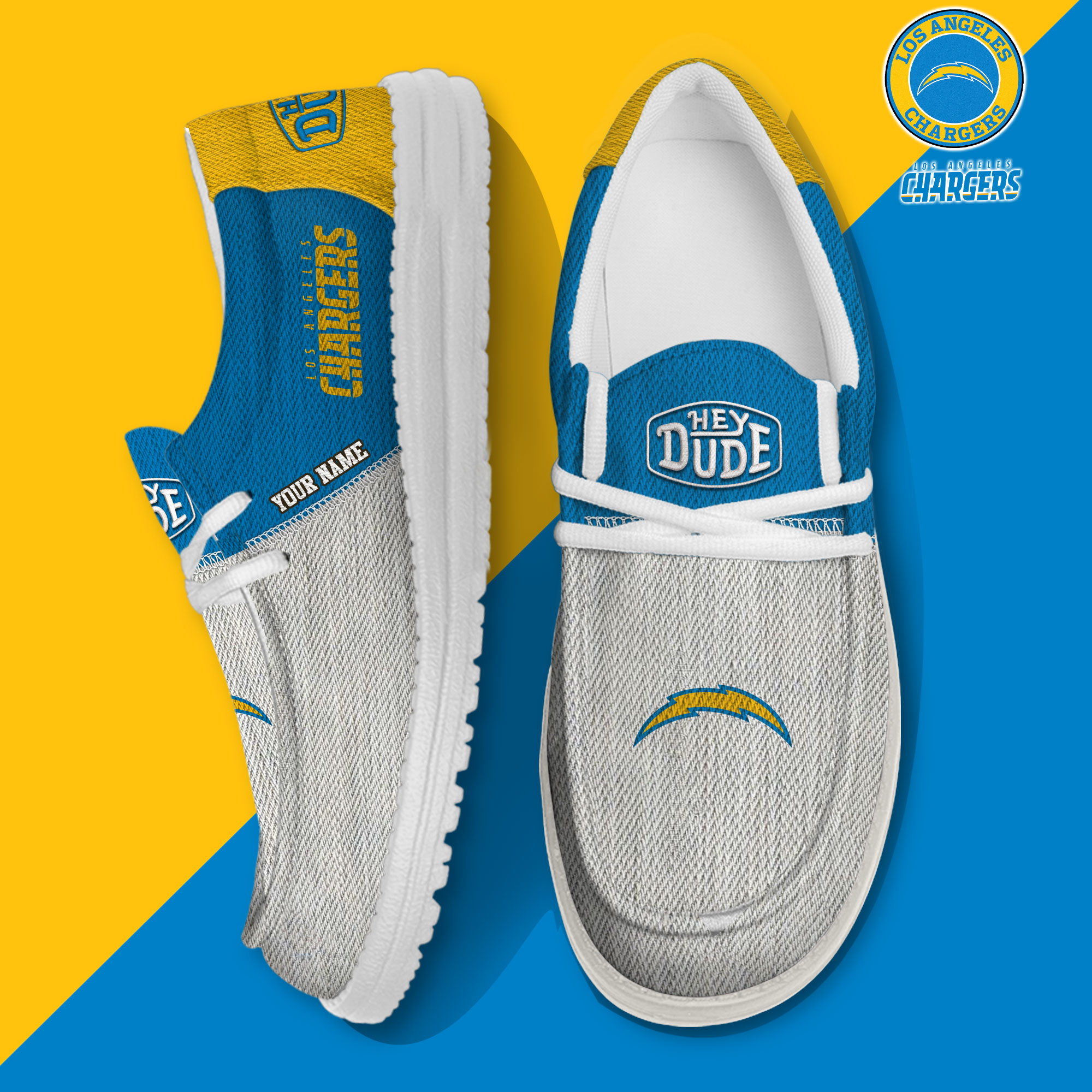 footwearelite los angeles chargers custom name hey dude shoes vsbeb