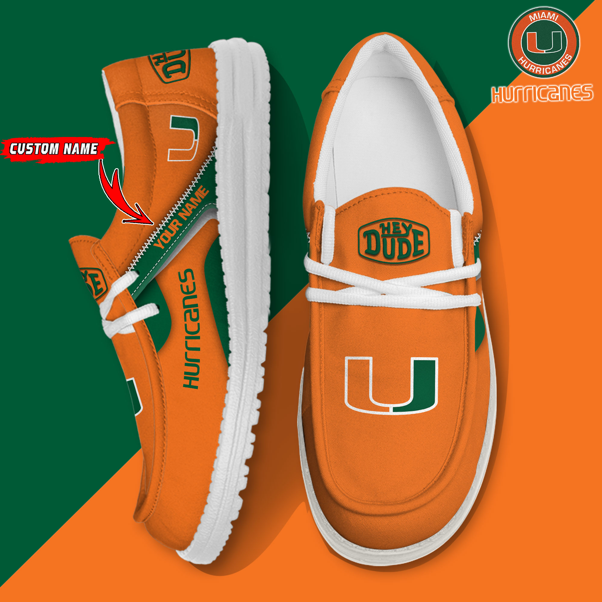 footwearelite miami hurricanes custom name hey dude shoes foonz