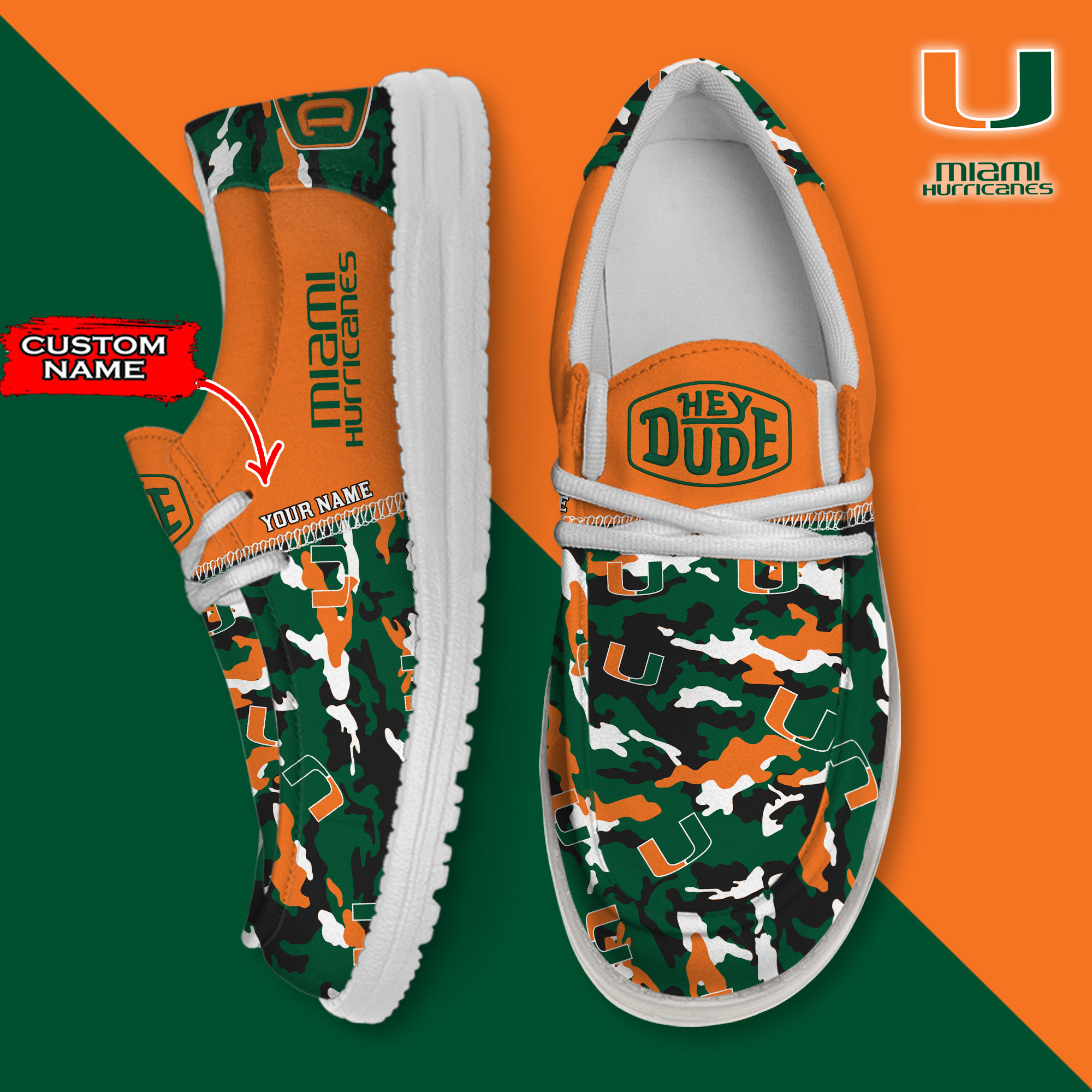 footwearelite miami hurricanes custom name hey dude shoes og8z6