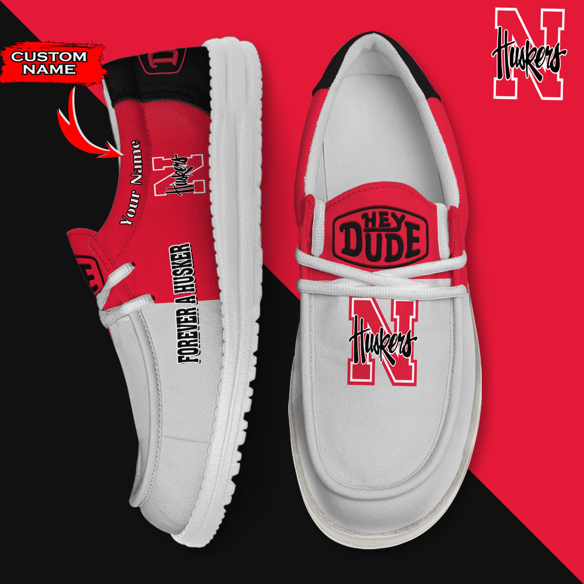 footwearelite nebraska cornhuskers custom name hey dude shoes ltrom