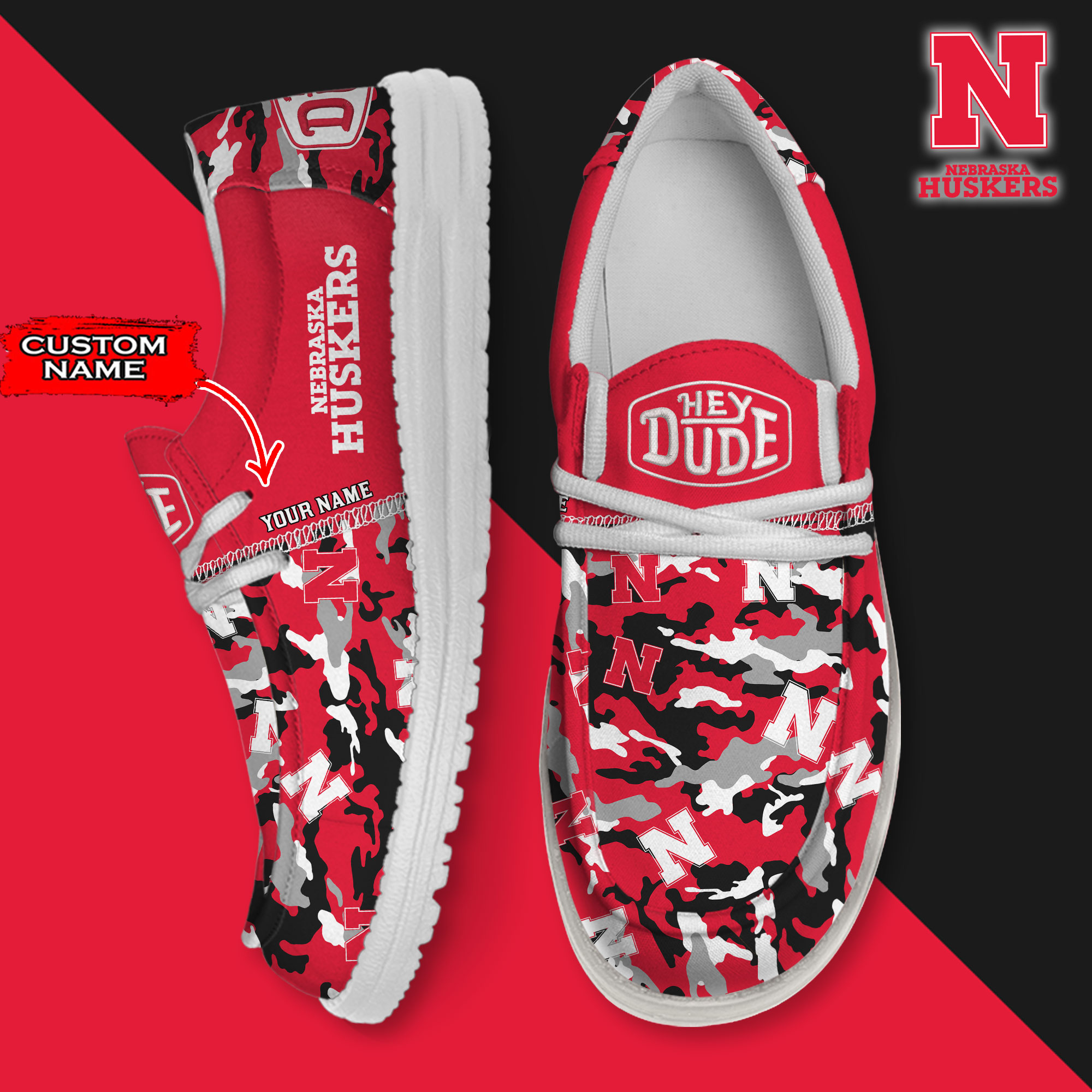 footwearelite nebraska cornhuskers custom name hey dude shoes zhy3k