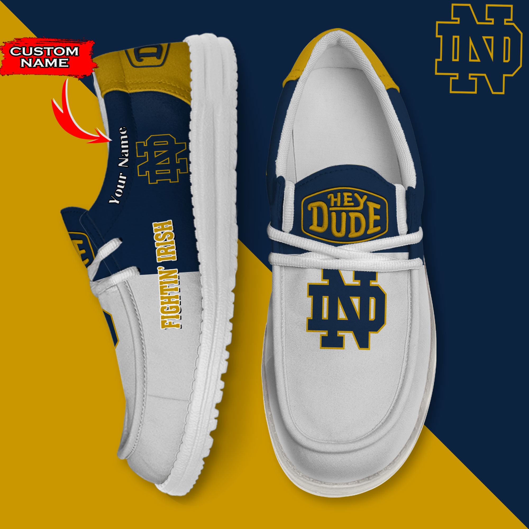 footwearelite notre dame fighting irish custom name hey dude shoes fbl43