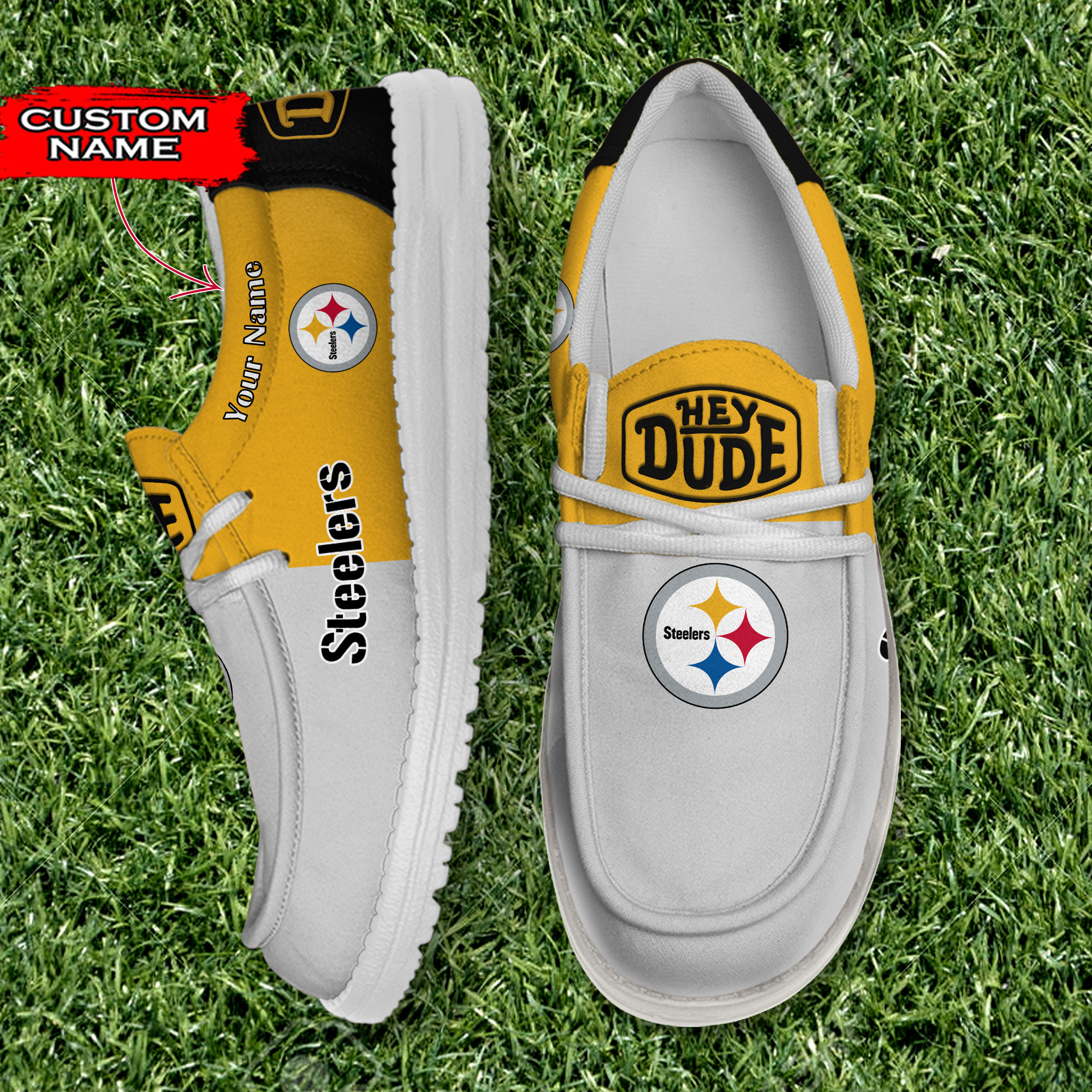 footwearelite pittsburgh steelers custom name hey dude shoes uy2zz