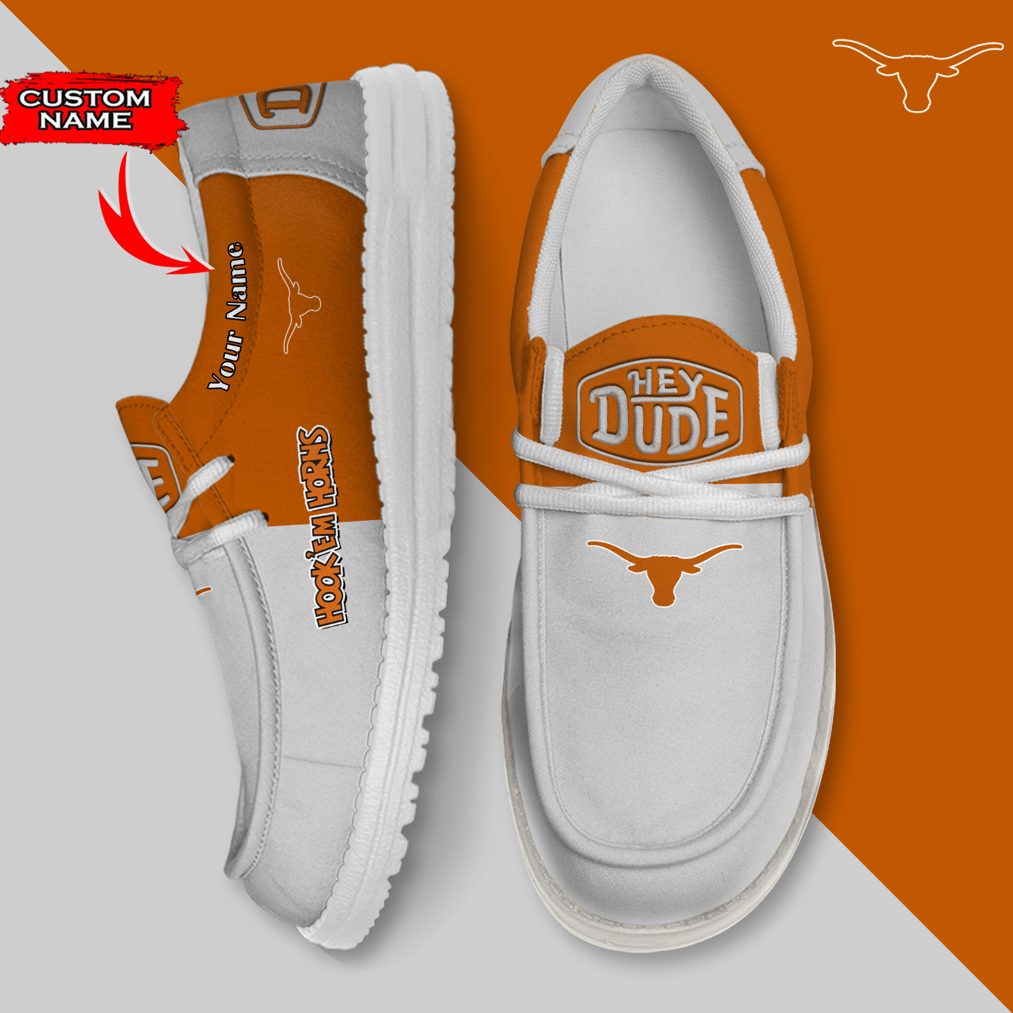 footwearelite texas longhorns custom name hey dude shoes jamz2