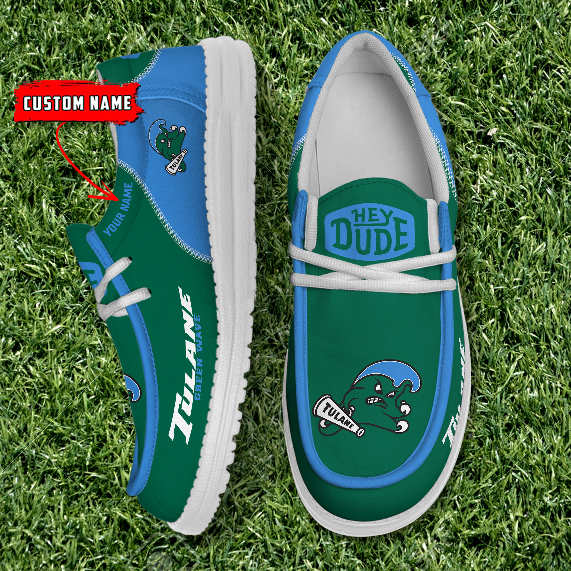 footwearelite tulane green wave custom name hey dude shoes wza2k