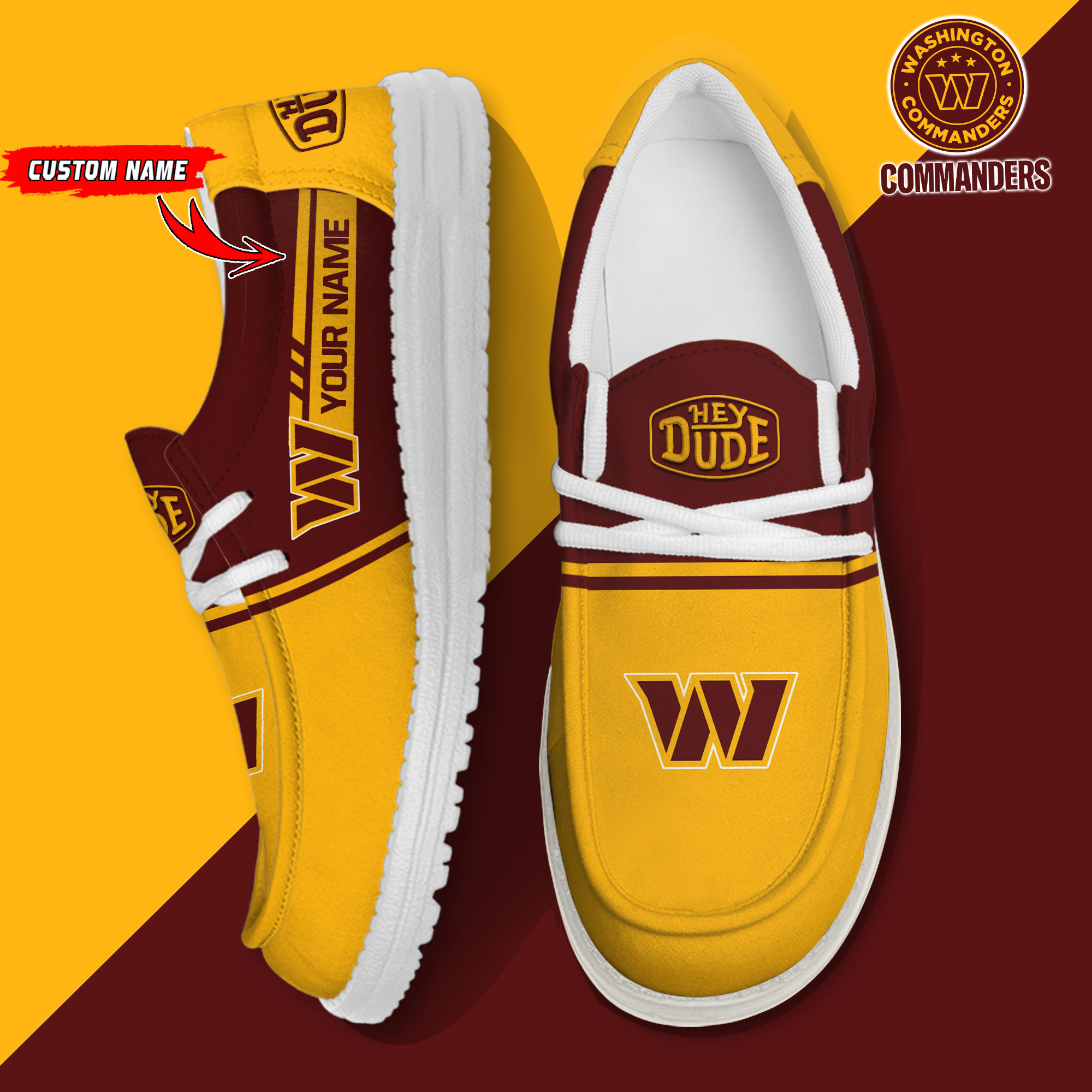 footwearelite washington commanders custom name hey dude shoes nwsmw