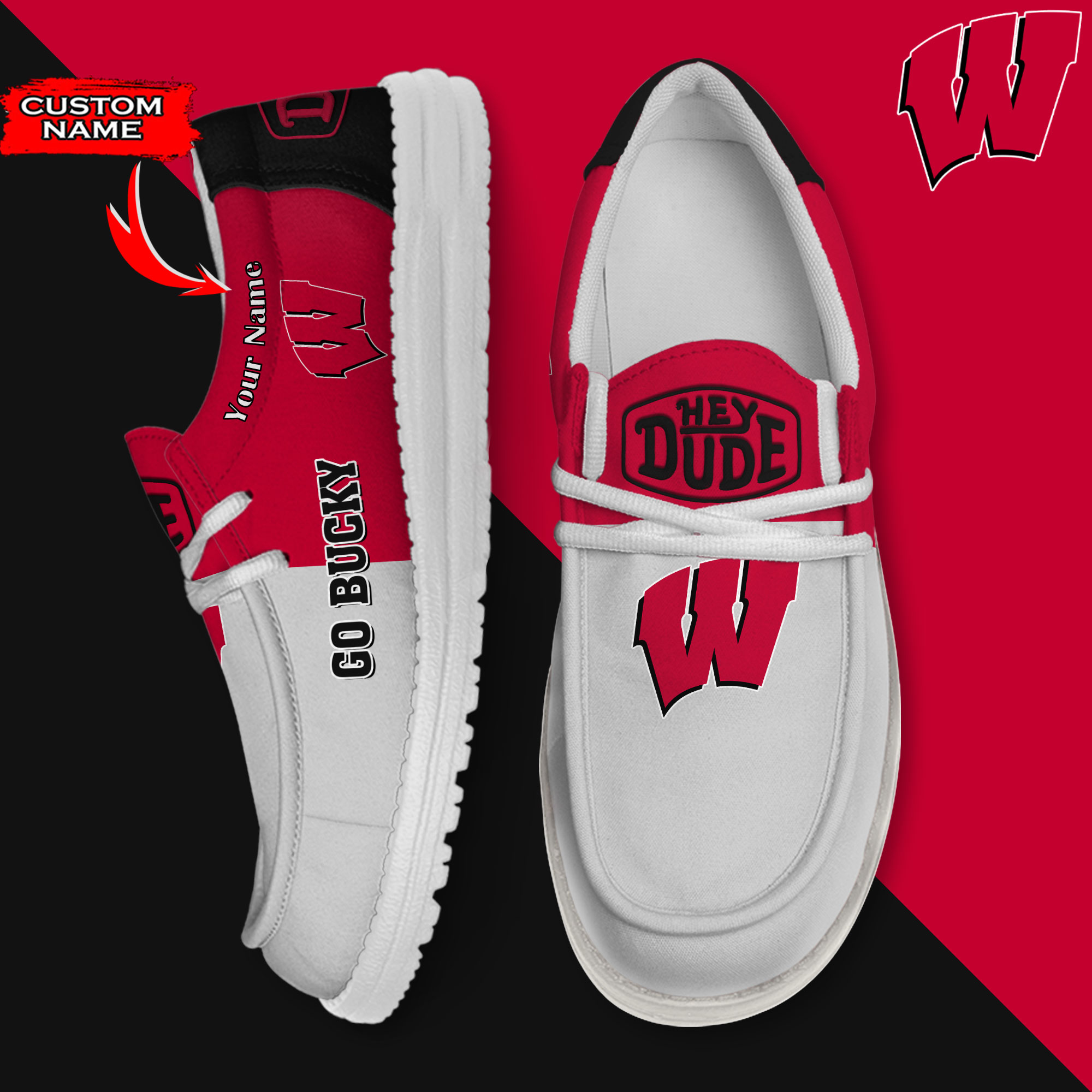 footwearelite wisconsin badgers custom name hey dude shoes lvtz9