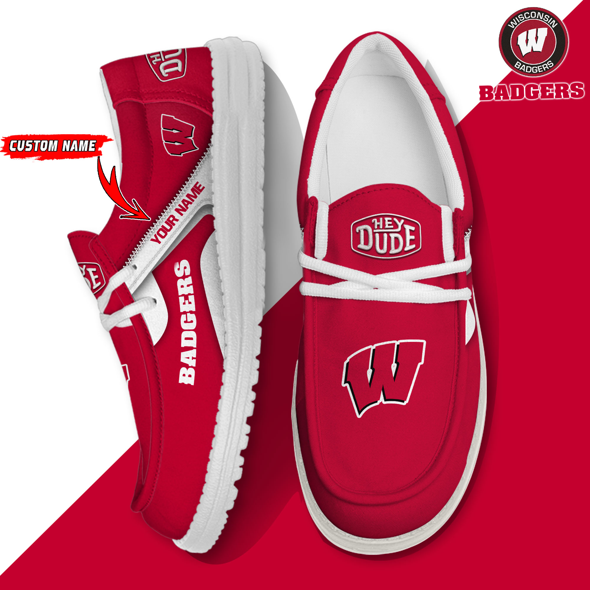 footwearelite wisconsin badgers custom name hey dude shoes xpoxe