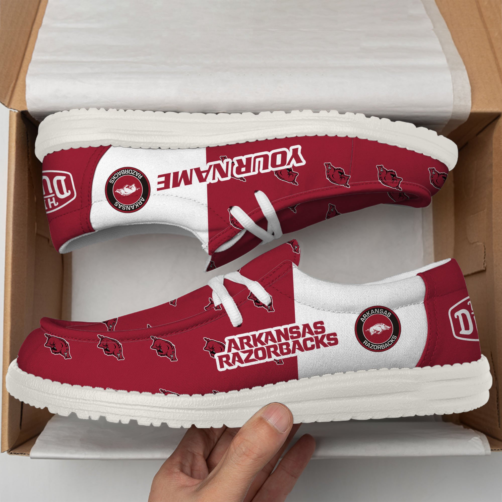 footwearelitearkansas razorbacks custom name hey dude shoes oxmjt