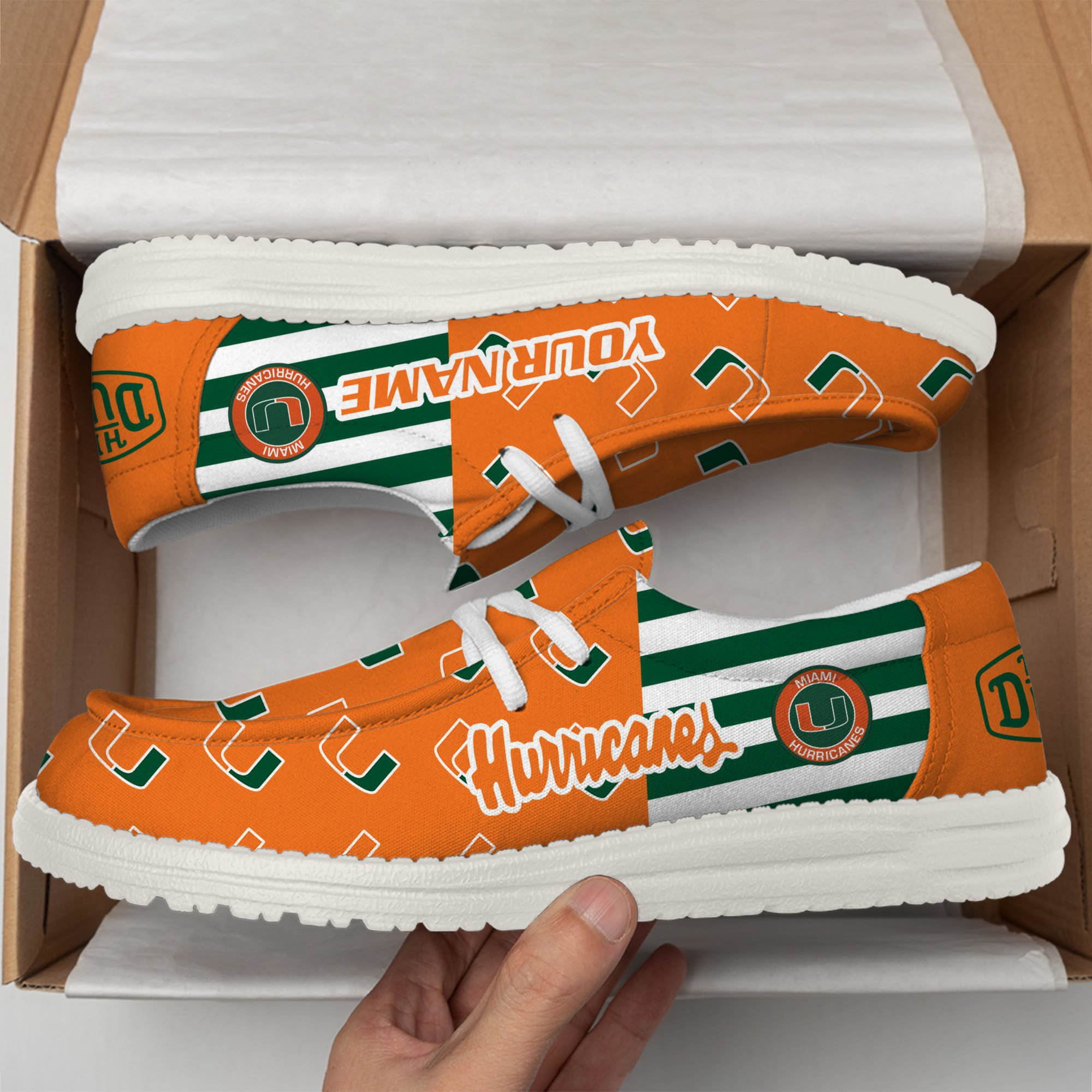 footwearelitemiami hurricanes custom name hey dude shoes qltvm