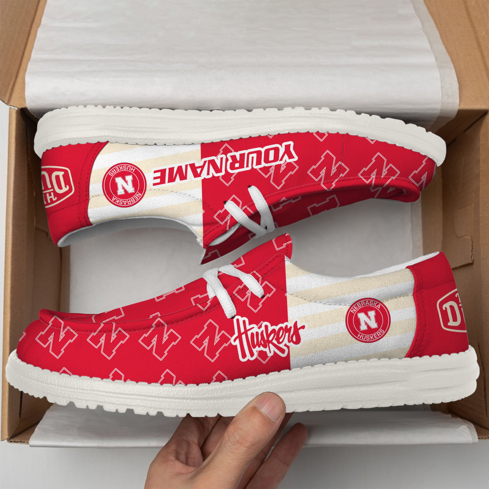 footwearelitenebraska cornhuskers custom name hey dude shoes ejr6b