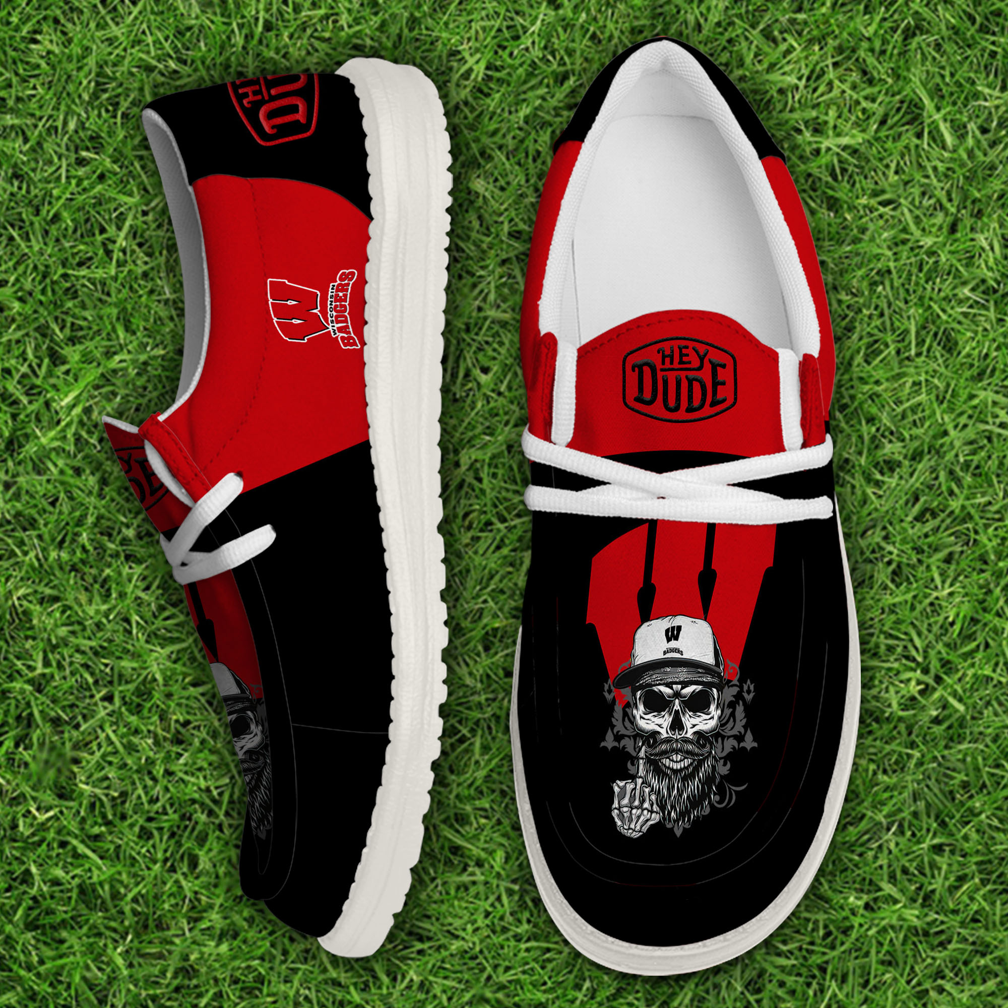 footwearelitewisconsin badgers custom name hey dude shoes shtbx