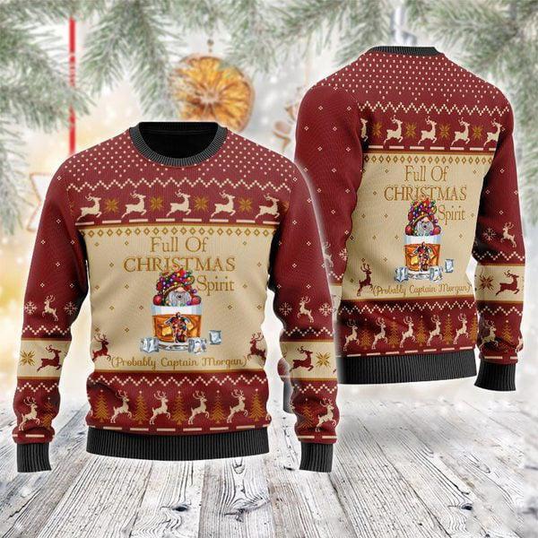 full of christmas spirit probably captain morgan ugly sweater flexiquor com