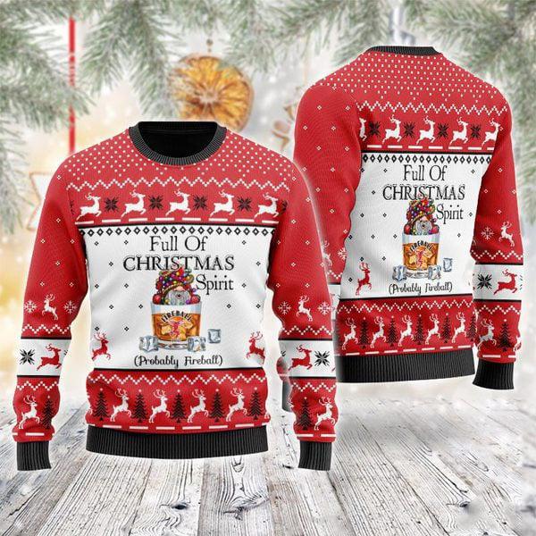 full of christmas spirit probably fireball whiskey ugly sweater flexiquor com