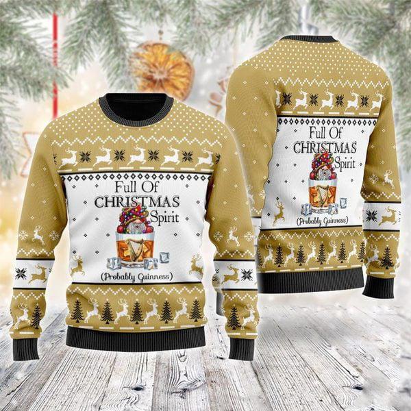 full of christmas spirit probably guinness ugly sweater flexiquor com