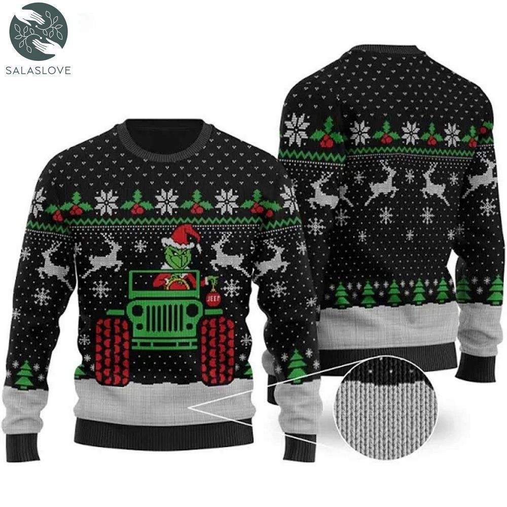 funny grinch drive jeep grinch ugly christmas sweater 1 e9qvya