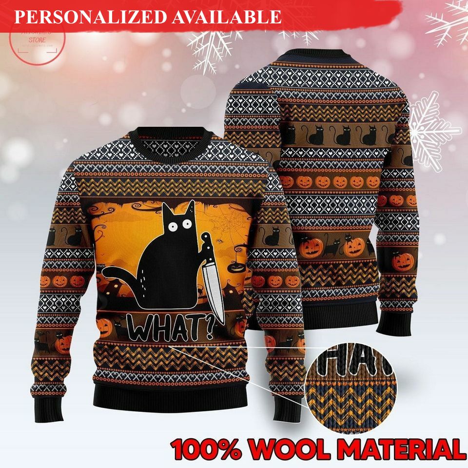 funny black cat what ugly christmas sweater 5580