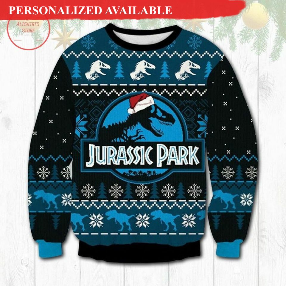 funny dinosaur jurassic park ugly christmas sweater 4407