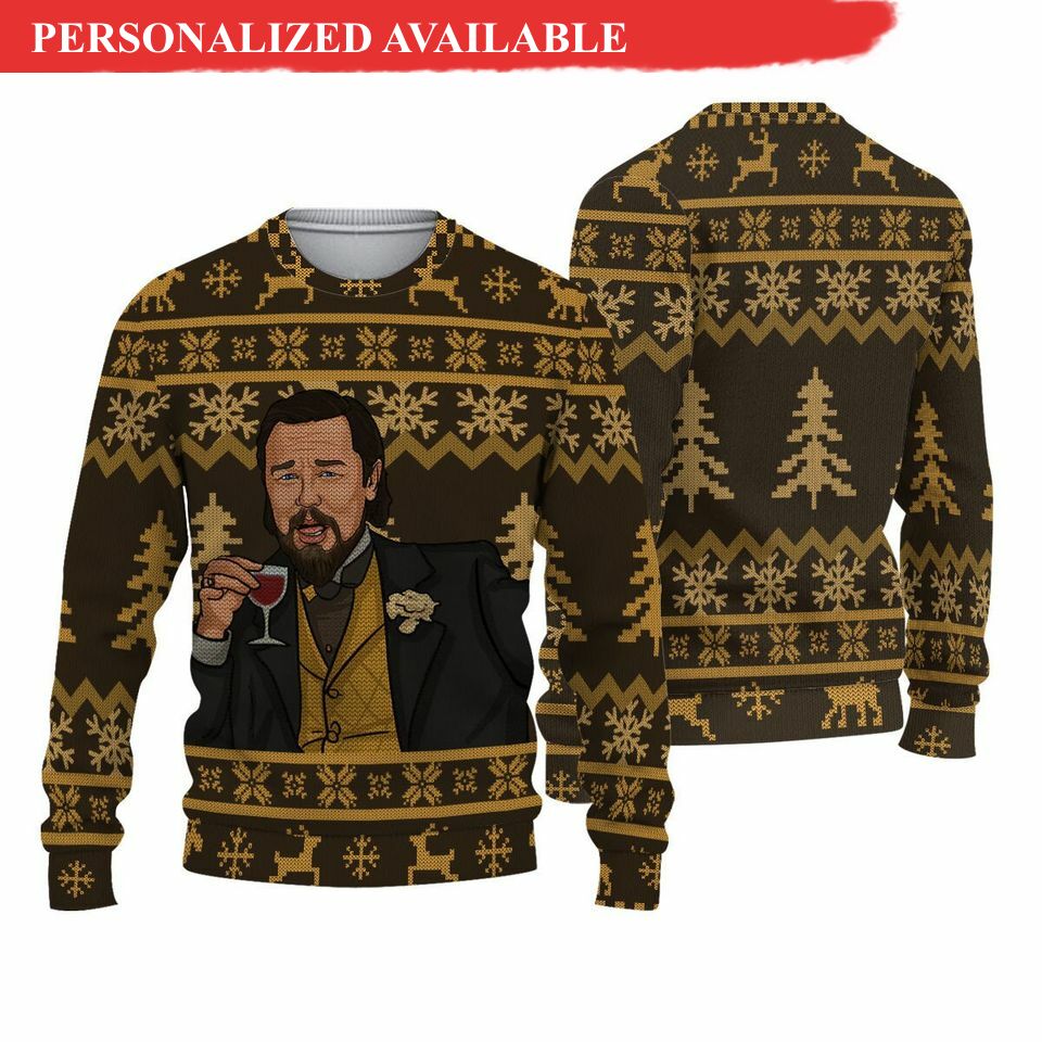 funny leo ugly christmas 3d sweater man drinking 4801