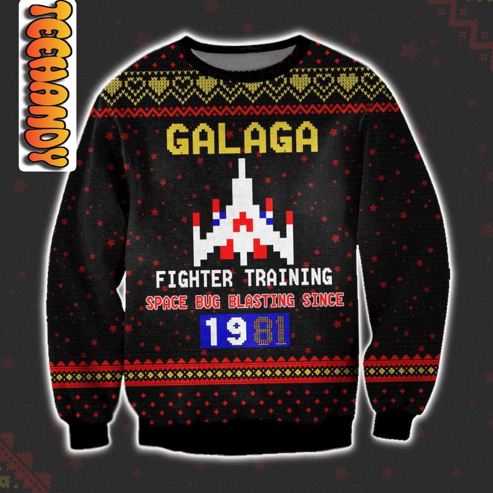 galaga space bug blasting since 1981 ugly christmas sweater10578