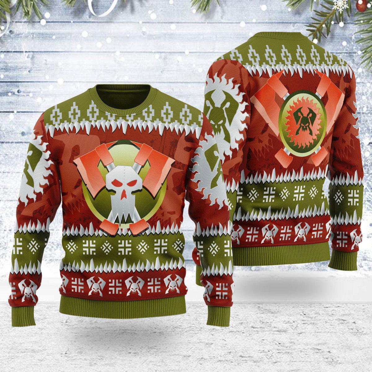 gearhomie blood axe orks iconic ugly christmas sweater gearhomie com 1