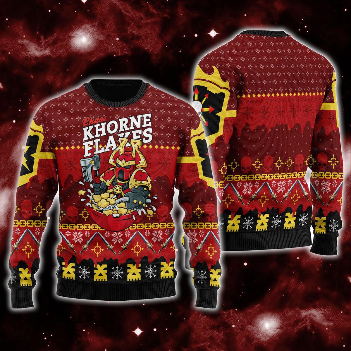 gearhomie chaos khorne flakes iconic ugly christmas sweater gearhomie com 1