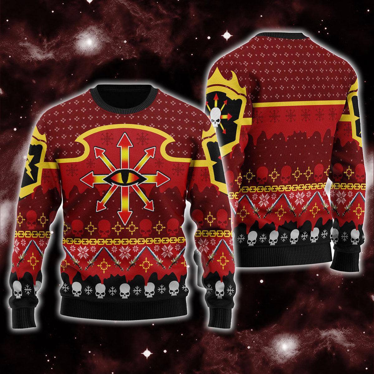 gearhomie chaos reigns khorne iconic ugly christmas sweater gearhomie com 1