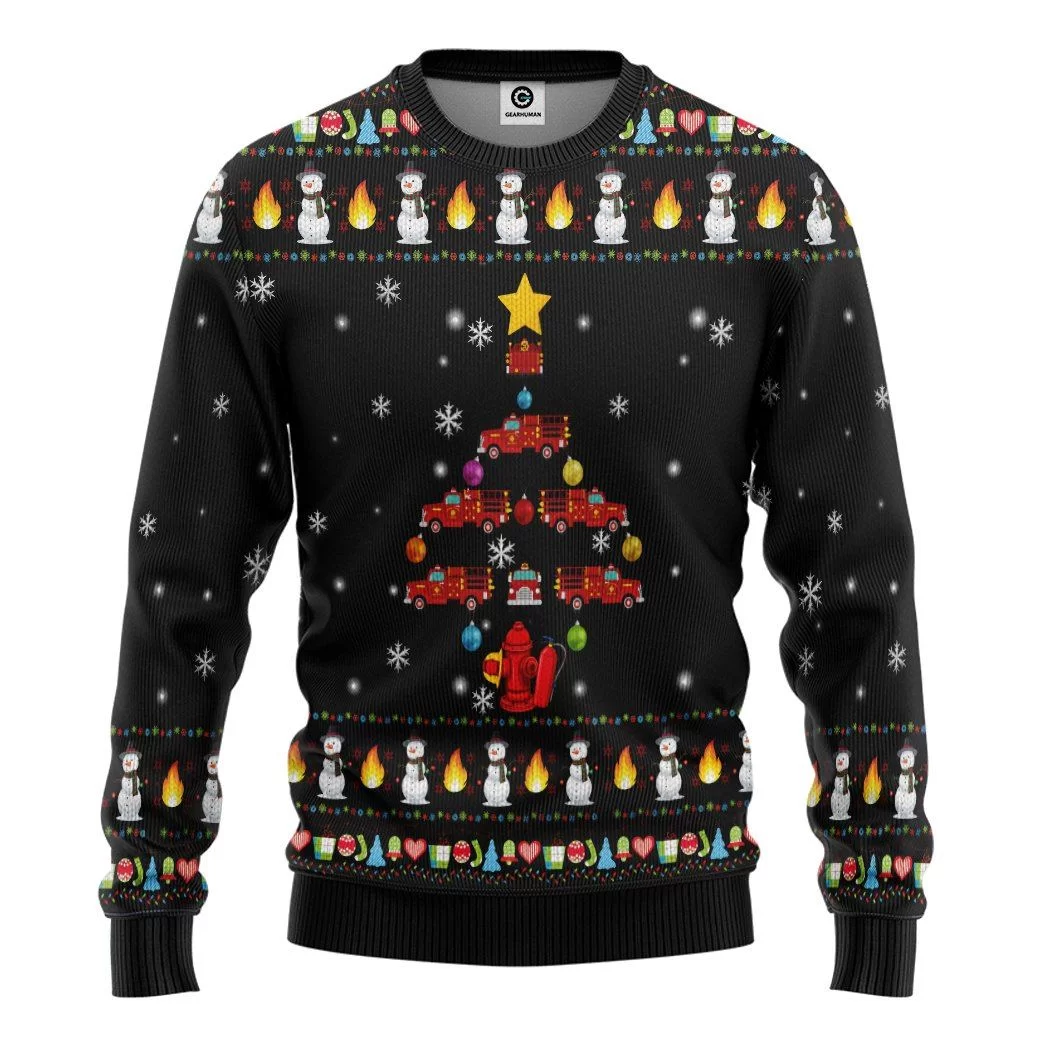 gearhuman 3d firefighter truck tree ugly christmas sweater custom sweatshirt apparel gv071014 sweatshirt sweatshirt s 172853