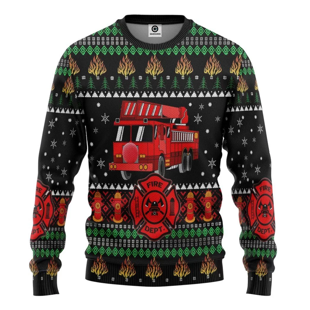 gearhuman 3d firefighter truck ugly christmas sweater custom sweatshirt apparel gv081030 sweatshirt sweatshirt s 907240