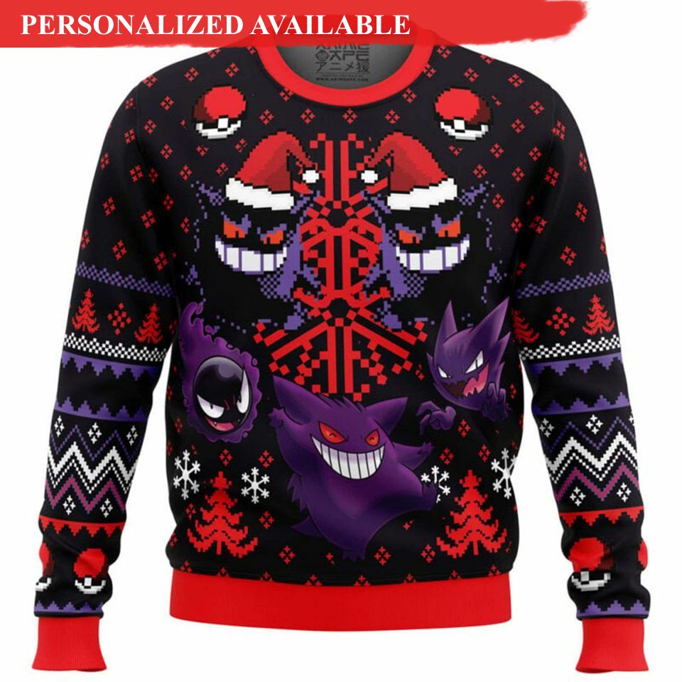 gengar pkm ugly christmas sweater 3d sweater 1969