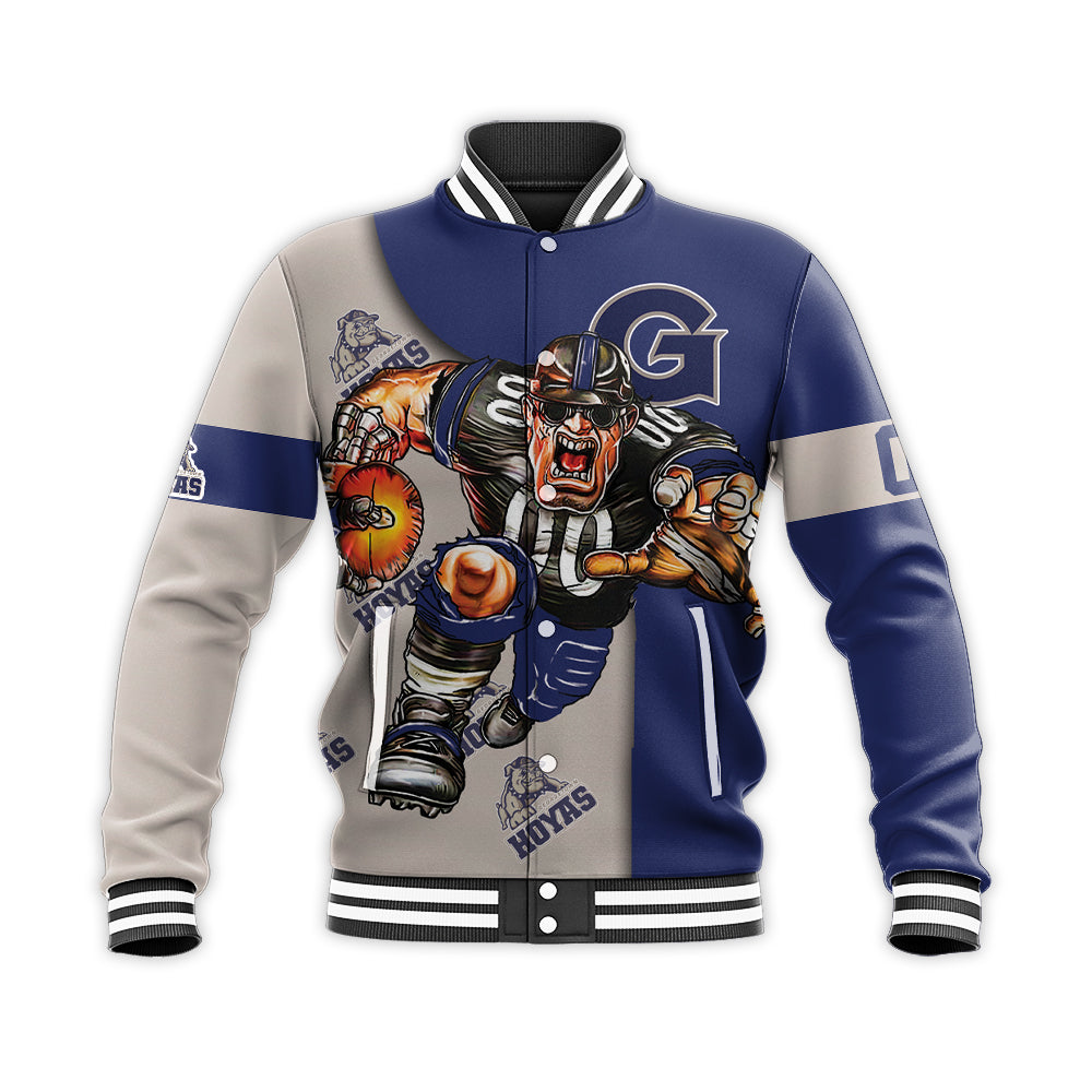 georgetown hoyas baseball jacket button up zipper hooded all over print football go on gift for fans ncaa ni1lg