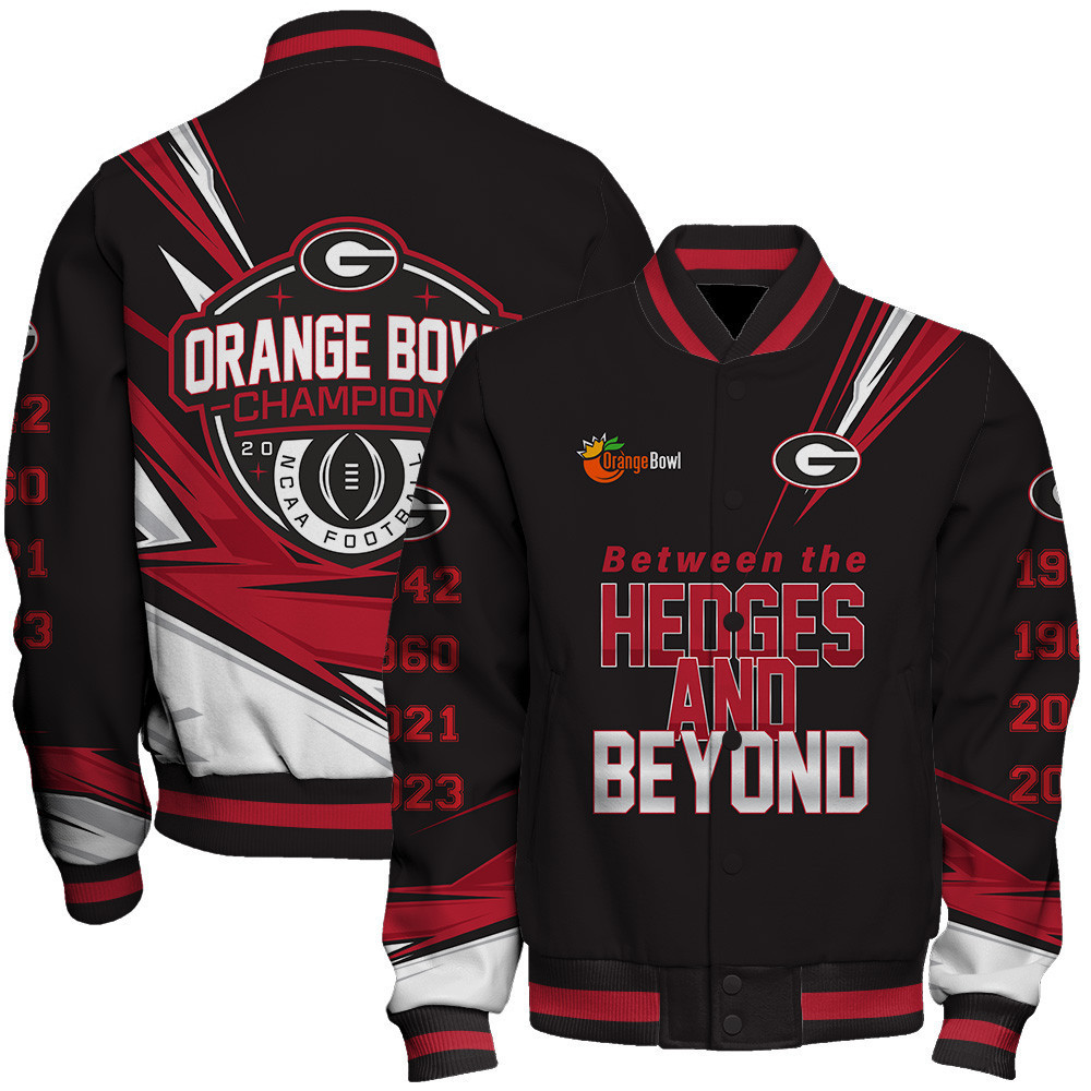 georgia bulldogs ncaa 2023 orange bowl between the hedges and beyond print baseball varsity jacket baseball jacket all over print 0xsdg