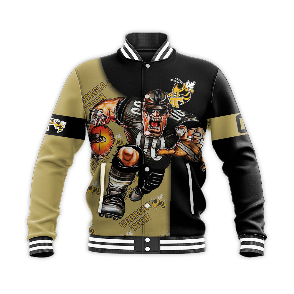 georgia tech yellow jackets baseball jacket button up zipper hooded all over print football go on gift for fans ncaa sztxl