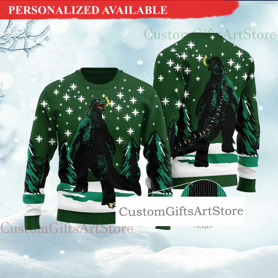 god zilla movie ugly christmas sweater god zilla 2379