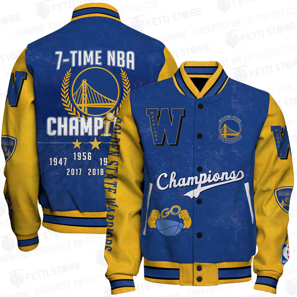 golden state warriors 7x champions print baseball varsity jacket baseball jacket all over print sfat v4 tnye1