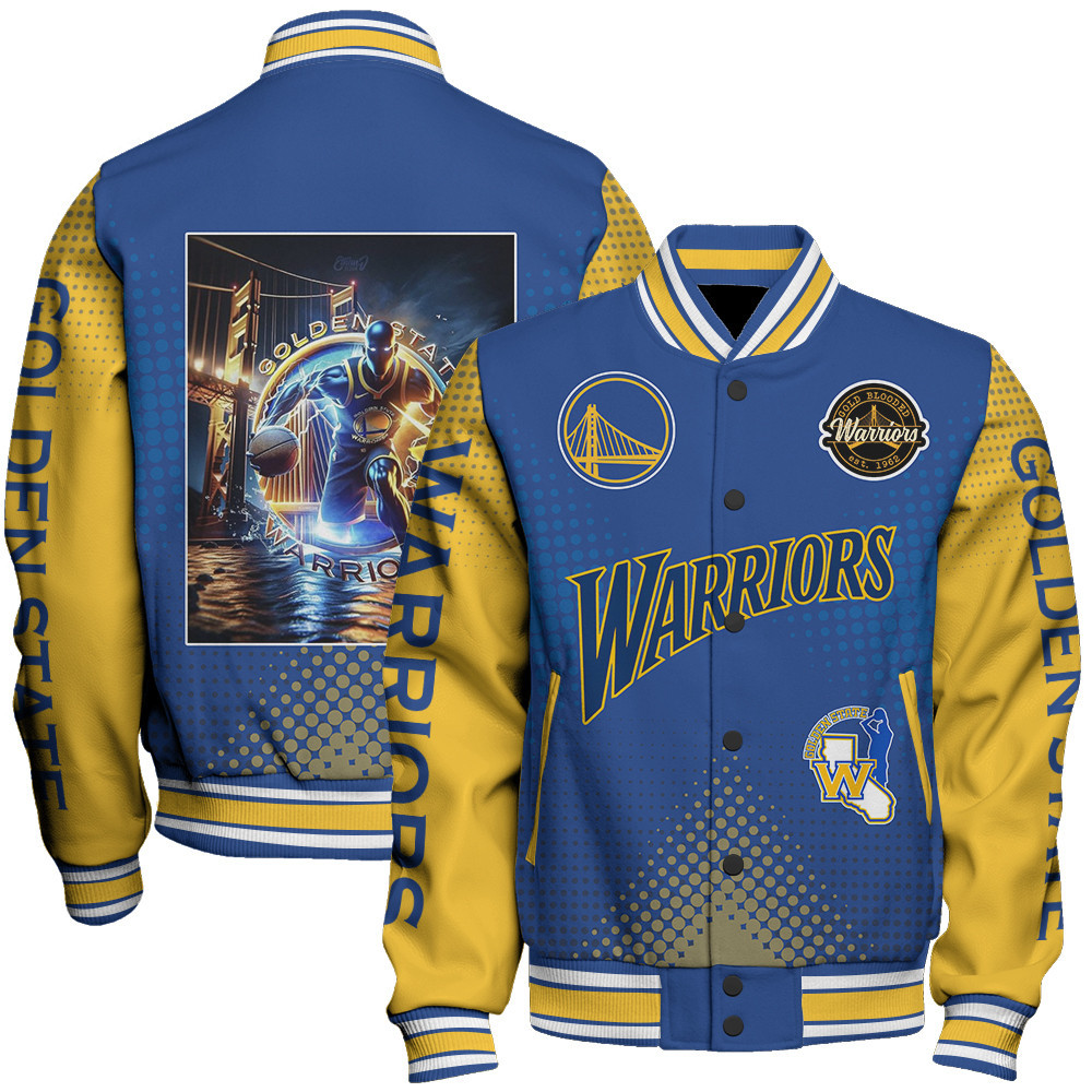 golden state warriors nba baseball varsity jacket baseball jacket all over print stm v18 vcsmp