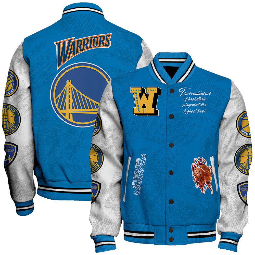 golden state warriors team logo sport pattern baseball varsity jacket baseball jacket all over print yuau1