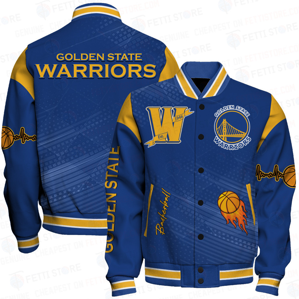 golden state warriors team logo sport pattern basketball baseball varsity jacket baseball jacket all over print 6xy5e