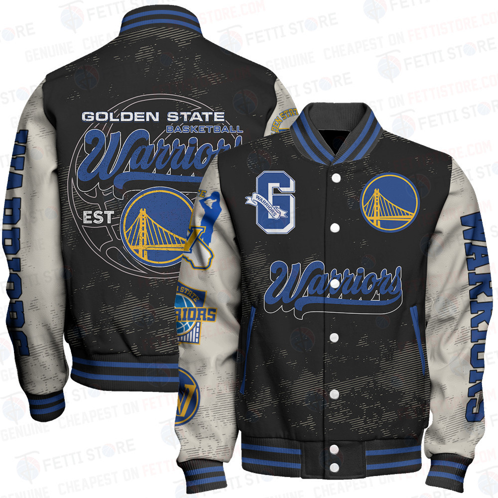 golden state warriors team logo sport pattern classic baseball varsity jacket baseball jacket all over print wbs5v