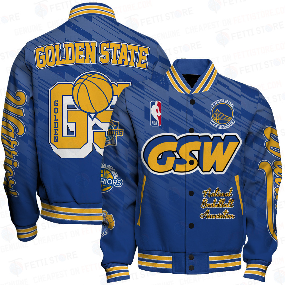 golden state warriors team logo sport pattern nba baseball varsity jacket baseball jacket all over print ndzfq