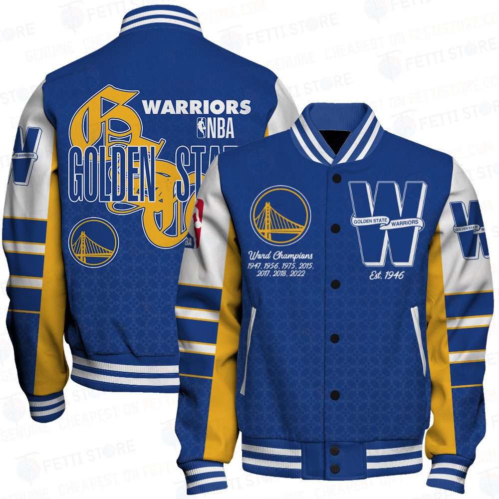 golden state warriors team logo sport pattern retro baseball varsity jacket baseball jacket all over print kuvqv