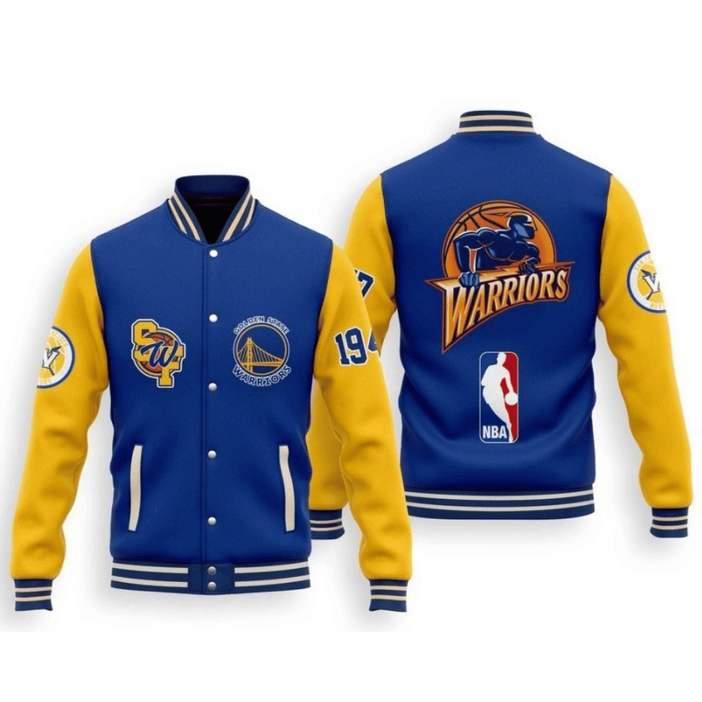 golden state warriors team logo sport pattern series baseball varsity jacket baseball jacket all over print ubove