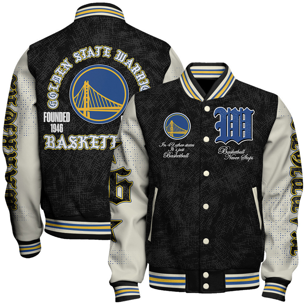 golden state warriors team logo sport pattern style baseball varsity jacket baseball jacket all over print czw5u