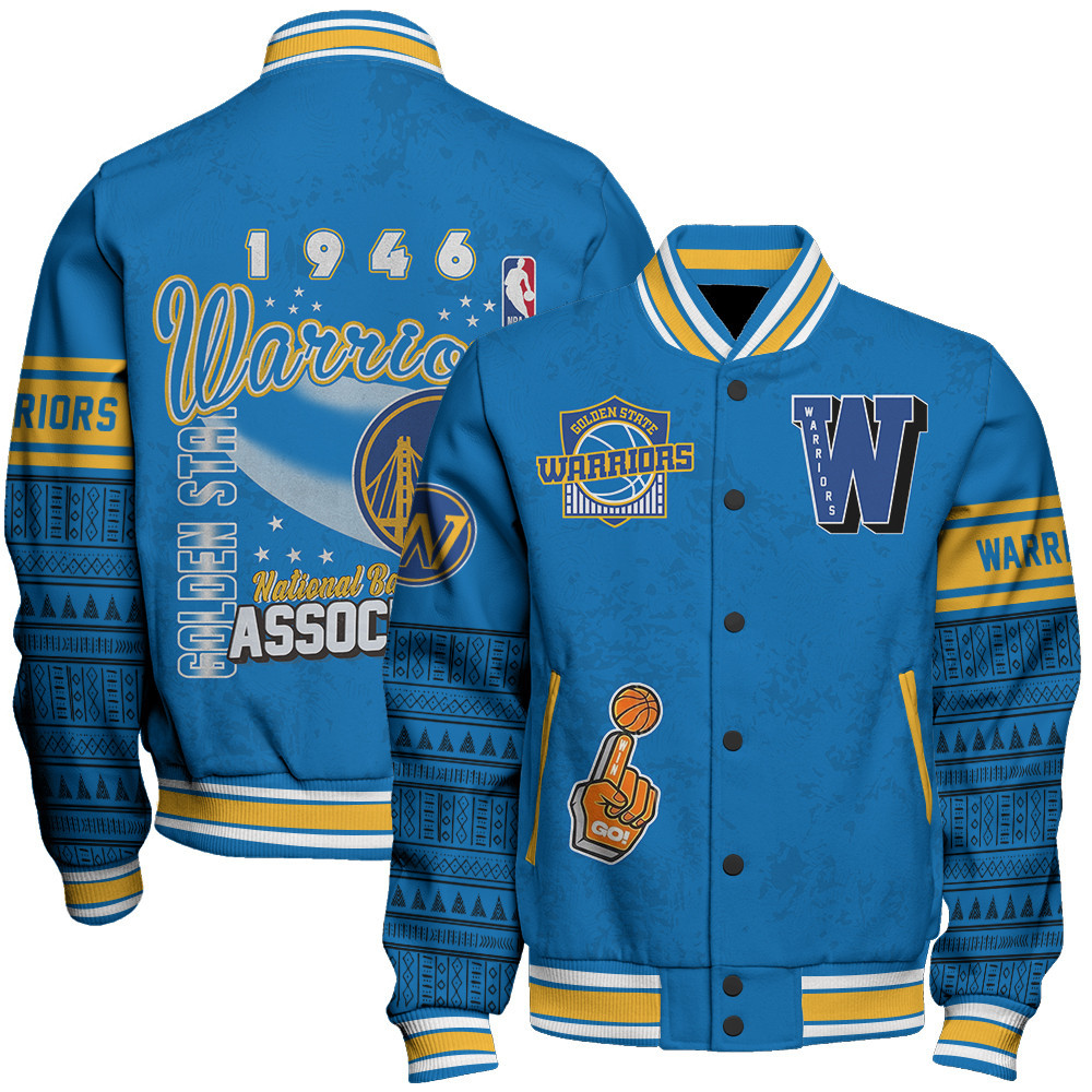 golden state warriors team logo sport pattern vintage baseball varsity jacket baseball jacket all over print siq0r