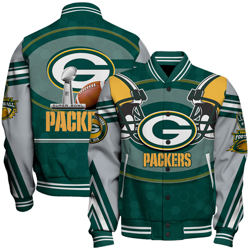 green bay packers 3d football pattern cool print baseball varsity jacket baseball jacket all over print akvaw