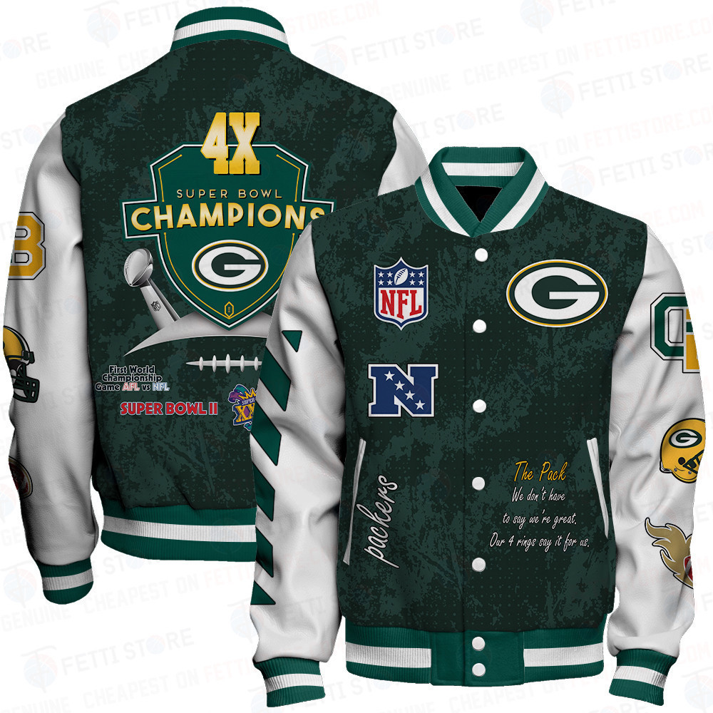 green bay packers 4x champions print baseball varsity jacket baseball jacket all over print sfat v9 ygvga