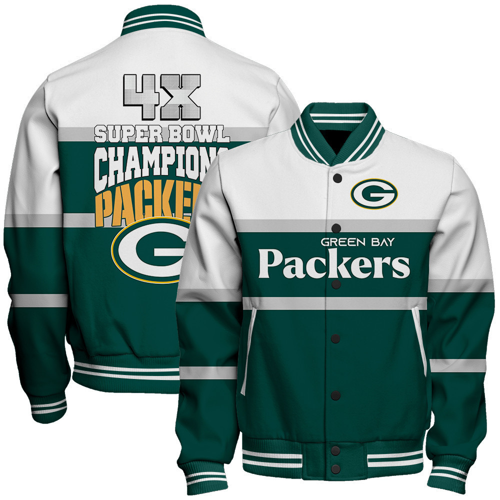 green bay packers 4x super bowl champions design baseball varsity jacket baseball jacket all over print i4vuj