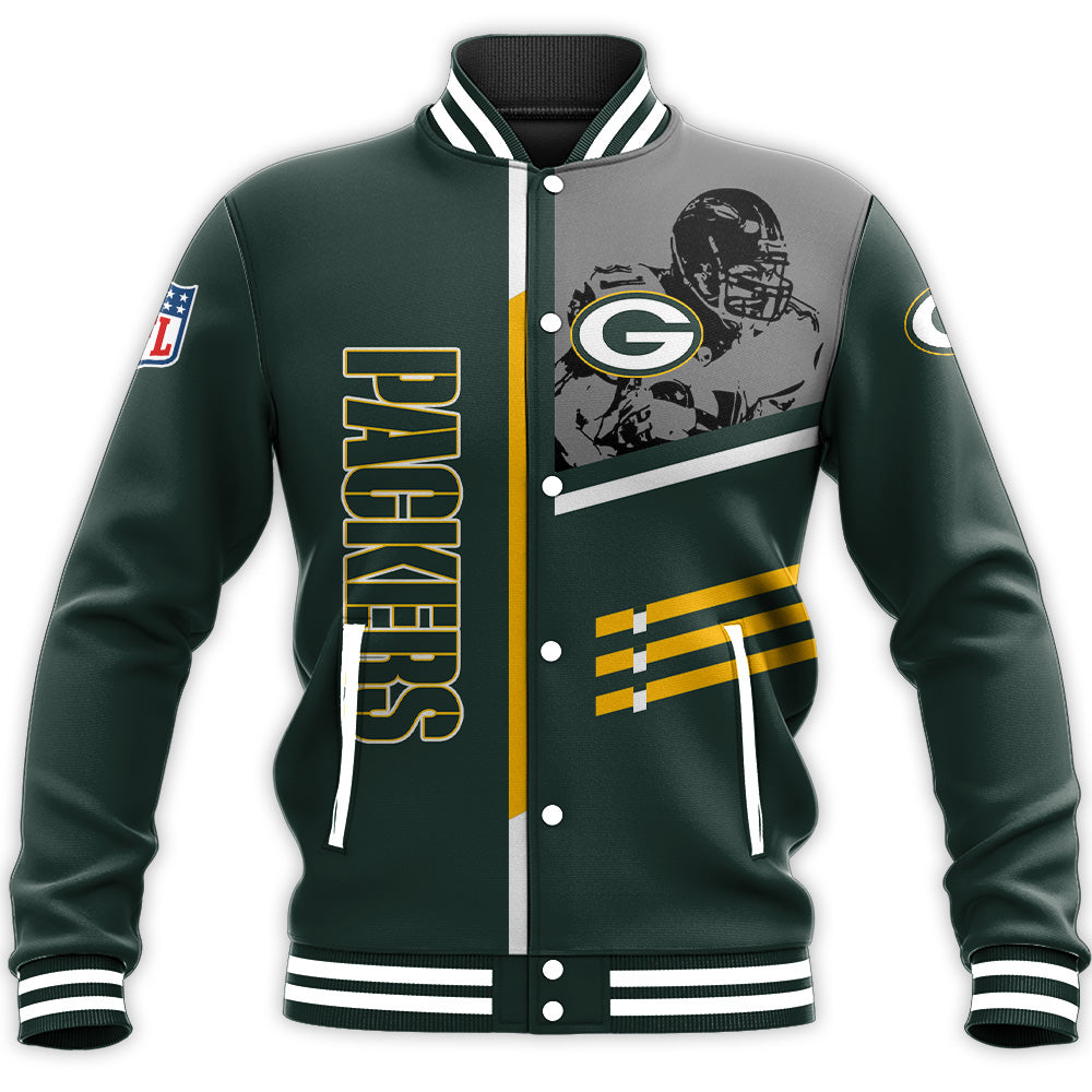 green bay packers baseball jacket button up zipper hooded all over print personalized football for fan nfl s9kww